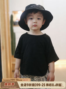Childrens Cotton T-shirt Bamboo Cotton Short Sleeve round Neck Summer Sweat Absorbent Korean Style Boys Girls Black Fashionable Top