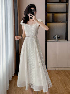 Elegant French Style Mid-Length Dress Embroidered Patchwork Beach Holiday Fashion Beautiful Lady Commute A-Line Skirt Dress