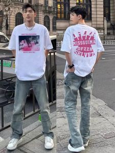 เสื้อยืดแขนสั้นผ้าฝ้ายแท้สไตล์อเมริกัน ทรงหลวม ลำลอง สำหรับผู้ชาย ฤดูร้อน 2025 แบรนด์ใหม่ แฟชั่นสตรีท ที่สวมใส่ได้หลากหลาย