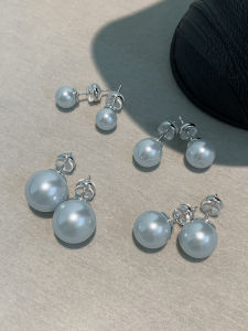 Pure Silver Needle Design Pearl Earrings Womens Fashion Jewelry Fresh out Vintage Style Geometric Pattern Shell Material