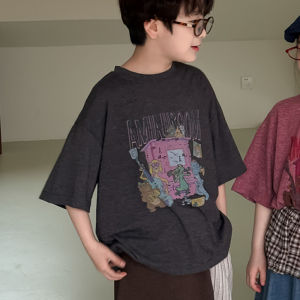 Childrens Cartoon Animal Theme Loose Fit round Neck Short Sleeve T-Shirt Casual Korean Style Summer New Fashion for Boys And Girls