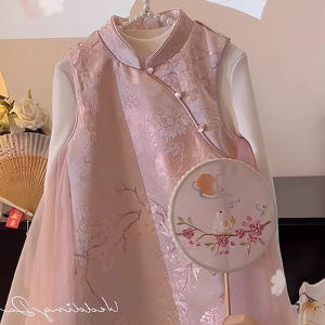 New Chinese Style Girls Cheongsam Dress Autumn Winter New Year Vest Dress Childrens Tang Suit National Style Childrens Clothing