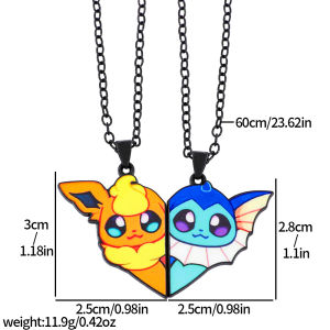 Takara Tomy | Cute Eevee Cartoon Pendant Necklace with Heart Patchwork Anime-style Metal Necklace Heart-shaped Puzzle Couple
