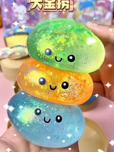 Yowxii Glitter Squishy Bao Bun Stress Relief Toy with Bamboo Steamer Box Soft Slow Rising Sensory Fidget Squeeze Toy for Kids and Adults