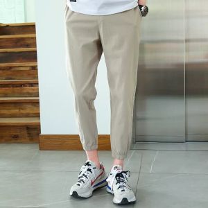VIPIN | Mens Slim Fit Nine-Tenths Summer Thin Casual Pants Small Foot Sports Pants Cuffed Sweatpants Elastic Waist Quick Dry