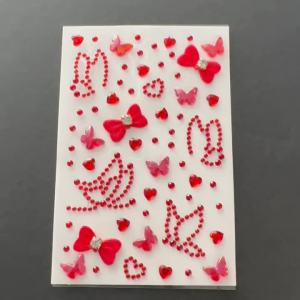 1Pcs 3D Red Heart Butterfly Face Gems Stickers Bowknot Love Rhinestones Self-Adhesive Fake Tattoos for Eyes Body Makeup Decor nk