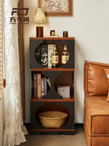 Retro French Style Bookcase Multi-layer Display Stand Living Room Side Cabinet Storage Cabinet Artistic Style Wooden Board