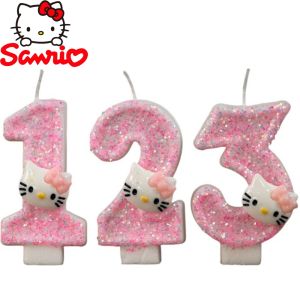 Sanrio Kawaii HelloKitty  Handmade DIY 0-9 Pink digital candle Suitable for Birthday Party Cake Decoration anniversary parties