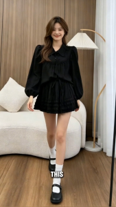 Chân váy ngắn gió hàn bèo dưới Chân váy xếp ly ren có lóp trong Lucky Clothing 3320