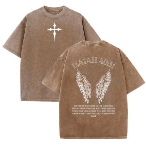Bible Verse Isaiah 40:31 Print Vintage Washed Gray Christian Graphic T Shirt