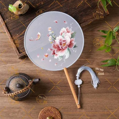 Double-Sided Embroidered Peony Silk Fan Chinese Traditional New Style Home Decoration Special Gift Souvenir Fan Wind