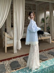 Loose Lace Splice Womens Set Half-length Skirt Trendy New Style Pure Desire Strap Vest Fashionable Two-piece Korean Style Outfit