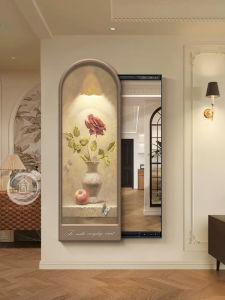 French Ancient Style Sliding Mirror Painting Florals Entrance Painting Hidden Full-Length Mirror Bedroom Can Be Closed Dressing Mirror