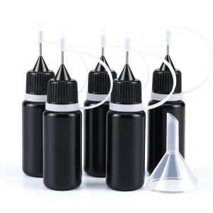 5pcs 10ml Plastic Squeezable Needle Bottles Tip Black UV Glue Applicator Bottle with 1 Mini Funnels for DIY Paint Paper Quilling