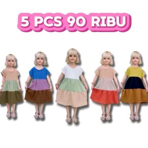 PAKET 5 PCS DRES PELANGI usia 1-6 th dress anak perempuan dress bayi dres cringkel airflow