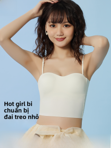 MiiOW | Áo vest ngắn không dây một mảnh Catwoman dành cho nữ mùa hè có đệm ngực Áo hở lưng chéo không cần mặc đồ lót Áo khoác ngoài