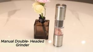 Dual Head Pepper Grinder Manual Stainless Steel Salt Mill Ceramic Burr Refillable Spice Shaker for Kitchen Barbecue Cooking