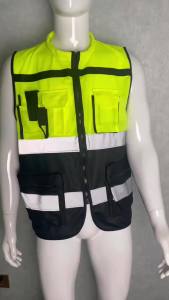 Custom LOGO Reflective Safety Vest for Men Work Vest with Pockets and Zipper Safety Construction Two Tone Workwear Vest