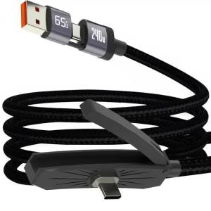 1.75M 2-IN-1 USB Type C 240W Fast Charging Cable With Foldable Holder Type-C Quick Charge Line USB Mobile Phone Stand Charge Wir