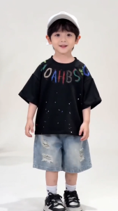 Baby Boy Clothes Set Cotton Colorful Print Tshirt Denim Shorts Baju Budak Lelaki Summer Kids Outfit Casual 6 Bulan - 5 Tahun Street Style