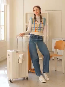 กระเป๋าเดินทาง 20/24นิ้ว ด้วยอินเทอร์เฟซชาร์จ USB และฟังก์ชั่นที่วางแก้ว การเดินทางไปต่างป พร้อมส่งในไทย