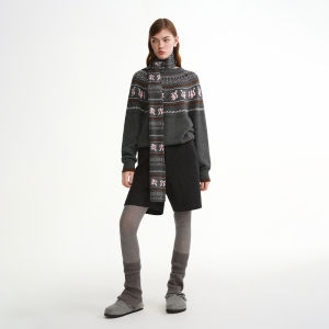 DUSHU | Plus Size Womens Fair Isle Patterned Sweater with Scarf Detail