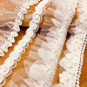 Vải Ren Viền Thắt Nút Bướm Hai Lớp Rộng Vải Thắt Nút Bướm Thủ Công DIY Vải Gấp Cho Váy Trẻ Em Phụ Kiện May Vá