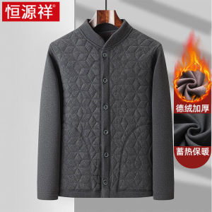 Warm Fleece Lined Thickened Sweatshirt Cardigan for Middle-Aged And Elderly Men Business Casual Style Red Cotton Jacket Coat