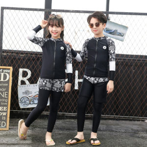 LYSEACIA UPF50+ Boys Girls Swimwear Zipper Rash Guards Full Body Swimsuits for Kids Learning Training Swimming Clothes Children Surfing Rashguards Teens Swim Wear Top+Pant+Shorts Sun Protection Beachwear M-3XL