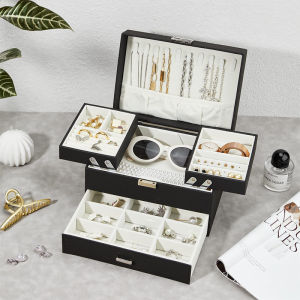 Jewelry Storage Box Organizer With Lock Leather Velvet Jewelry Box Storage Display Case Luxury Simple Large Capacity European Necklace Watch Organizer Storage Box