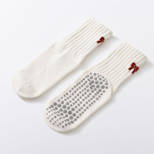 Dark Red Stripes Yoga Pilates socks for women Non-slip floor sports Calf socks Fashion all-match trend socks