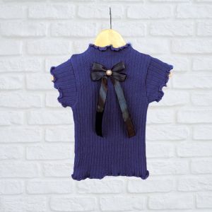 Baju Rajut Anak Perempuan Lengan pendek motif pita Gaya Korea JISOO TEE 1-8thn
