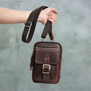 CONTACTS 100% Vegetable Cow Leather Men Crossbody Bag Vintage Shoulder Bag for Male Multifunctional Phone Bags Waist Pack