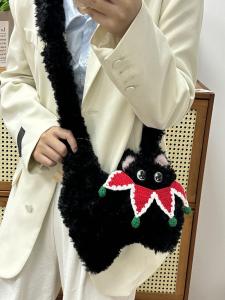 Cute Cat Plush Crossbody Bag Single Shoulder Shopping Portable Mobile Phone Coin Wallet Small Size Casual Style for Youth