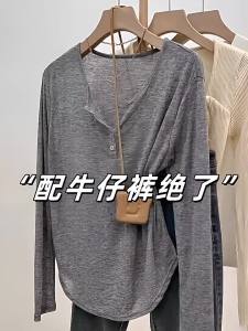 DVDK | Floral Gray Loose Lazy Style Air Conditioning Shirt For Summer Sun Protection Buttoned Half-open Collar T-shirt