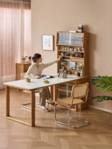 WEISHA | Solid Wood Dining Sideboard Storage Cabinet Stone Slab