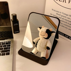 Ladies Portable Folding Cover Style High End Makeup Mirror Dormitory Desktop Standable Cosmetic Mirror Simple Style Glass Mirror