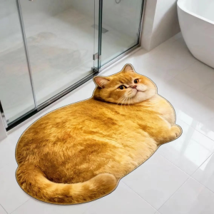 VIKAMA 3D Cat-shaped Exotic Carpet Anti-slip Water-absorbing Bathroom Floor Mat Childrens Bedroom Side Rug Home Decoration