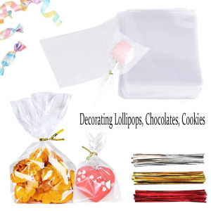 50/100Pcs Transparents Flat Open Bag Of Cellophane Bag For Candy Lollipops Cookies Baking Food Packaging Party Gift Pouch