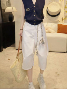 Shalldoer | Retro Korean Style Belted Five-Point Workwear Casual Pants Womens New 2025 Summer Fashion Design Wide Leg Pants