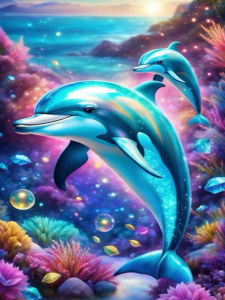 Huacan 5D DIY Diamond Painting Underwater Rainbow Dolphin Diamond Mosaic Animal New Collection Decorative Paintings