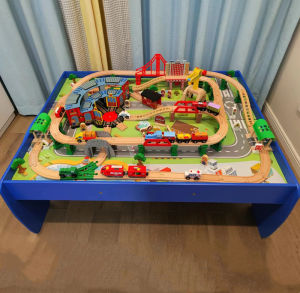Large Wooden Train Track Table Educational Toy Set