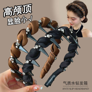 Elegant Water Diamond Hairband Womens Daily Outdoor High Forehead Headband Anti-slip Pressed Hair Clip New 2025