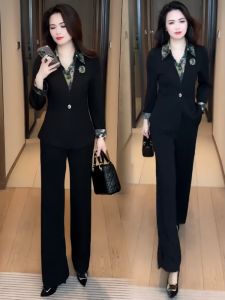 Elegant Fashionable Womens Suit Set Spring Opening Whole Set Middle-aged Mom Fake Two-Piece Suit Jacket Polyester Fiber Long Sleeve