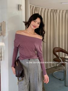 ALONE SAVOR Fashionable Mixed Fibre T-Shirt Breathable Lazy Row Lyocell Blend Versatile Autumn Long Sleeve Womens Top