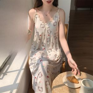 MiiOW | Váy ngủ không tay mùa hè Catman dành cho nữ có đệm ngực Váy dây ngoài trời Quần áo mặc nhà dễ thương Dệt kim Polyester
