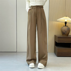 กางเกงขายาวเอวสูงทรงตรงหลวมๆ สไตล์เกาหลี ฤดูใบไม้ร่วง 2025 กางเกงขายาวทรงสูทสไตล์จีนใหม่ สำหรับผู้หญิง ผ้าโพลีเอสเตอร์ผสม