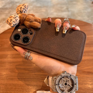 iPhone 16Promax Silicone Case Womens Full Cover Leopard Print Anti-Fall Creative Apple Brown Autumn Winter Butterfly Knot