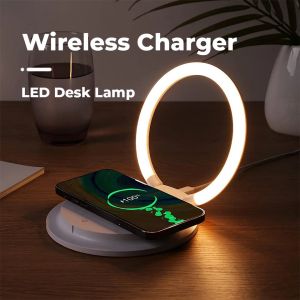 15W Qi Quick Wireless Charger LED Table Lamp For Mobile Phone Charging Holder Night Lights Dimmable Desk Lamp Room Décor