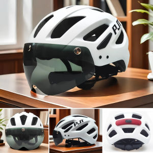 PJT Adult Bicycle Helmet With Rechargeable LED Rear Light Dual Mode Goggle Cycling Helmet MTB Lightweight Breathable Bike Helmet